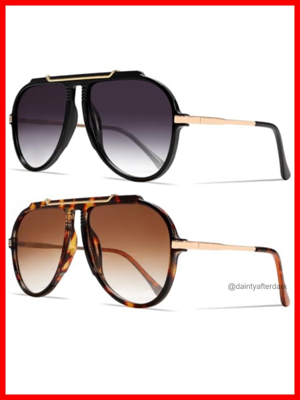 Oversized Aviator Sunglasses Gold Metal Top Bar 70s Retro Full Frame UV400